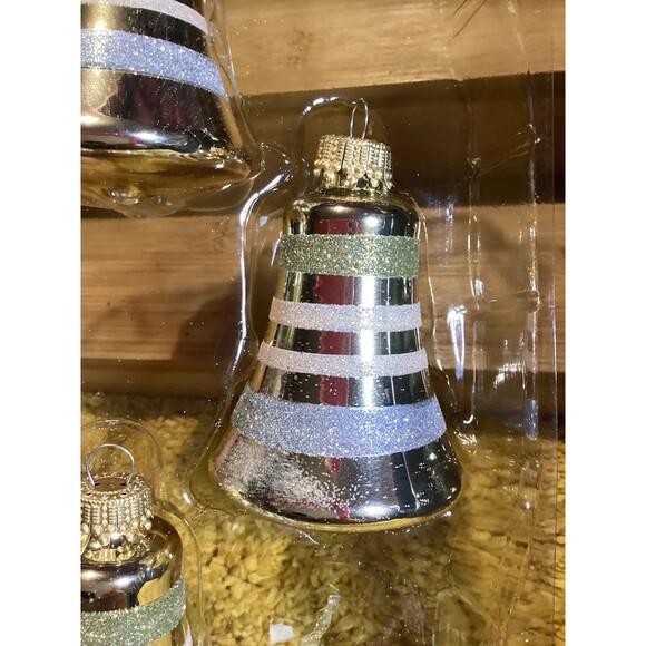KREBS Glass Christmas Ornaments Tiffany Chiffon Bells Glitter Stripes 2 Boxes - Picture 8 of 10